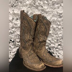 Embroidered Brown Heeled Boots